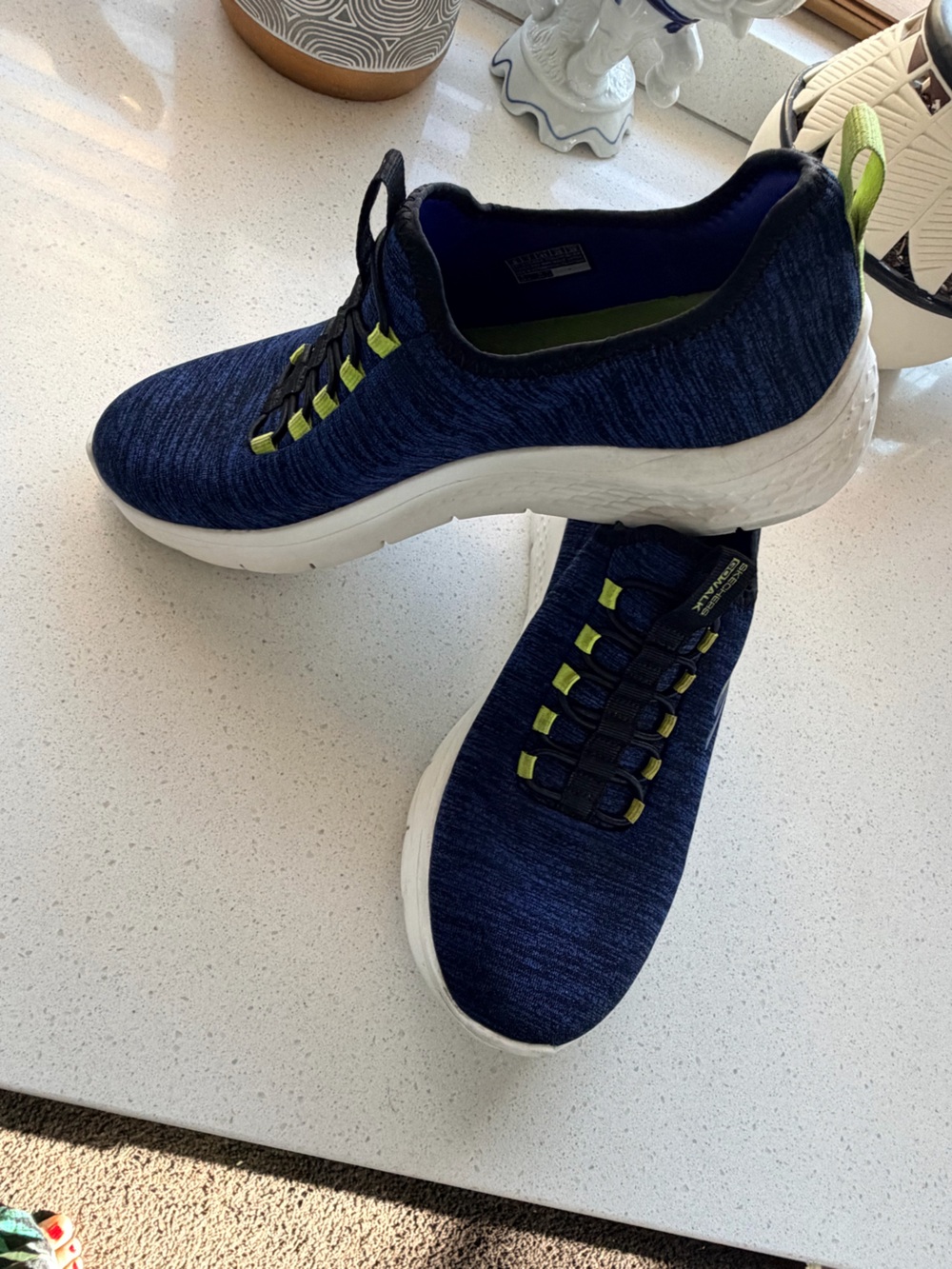 Skechers Men’s Navy Blue Athletic Slip-On Sneakers with Lime Accents